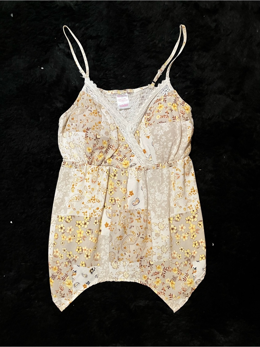 Girls Cream & Yellow Floral Spaghetti-Strap Dress